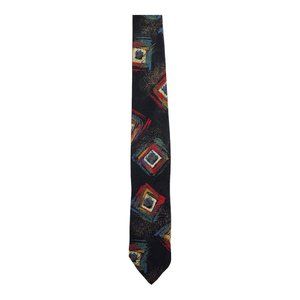 Doneagle Geometric Pattern Black 100% Polyester Skinny Necktie